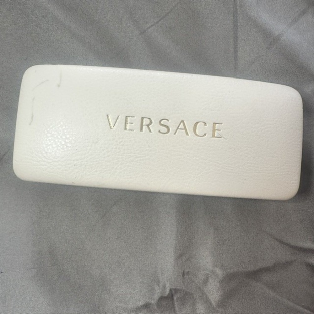 Versace‎ White Pebbled Leather Hard Sunglasses Case Black Velvet Interior Logo